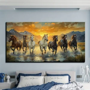 Elegant Feng Shui Seven horse canvas wall art