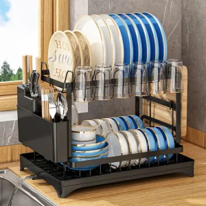 2-Tier Rotating Dish Drying Rack – 360° Swivel Kitchen Organizer
