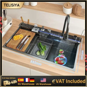 Stainless Steel Waterfall Kitchen Sink Digital