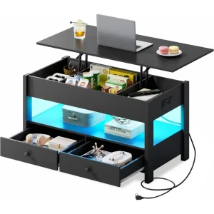 Coffee Table with 2 Drawers LED Light