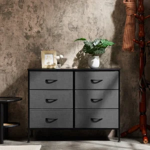 JHK 6 Fabric Drawers Nightstand
