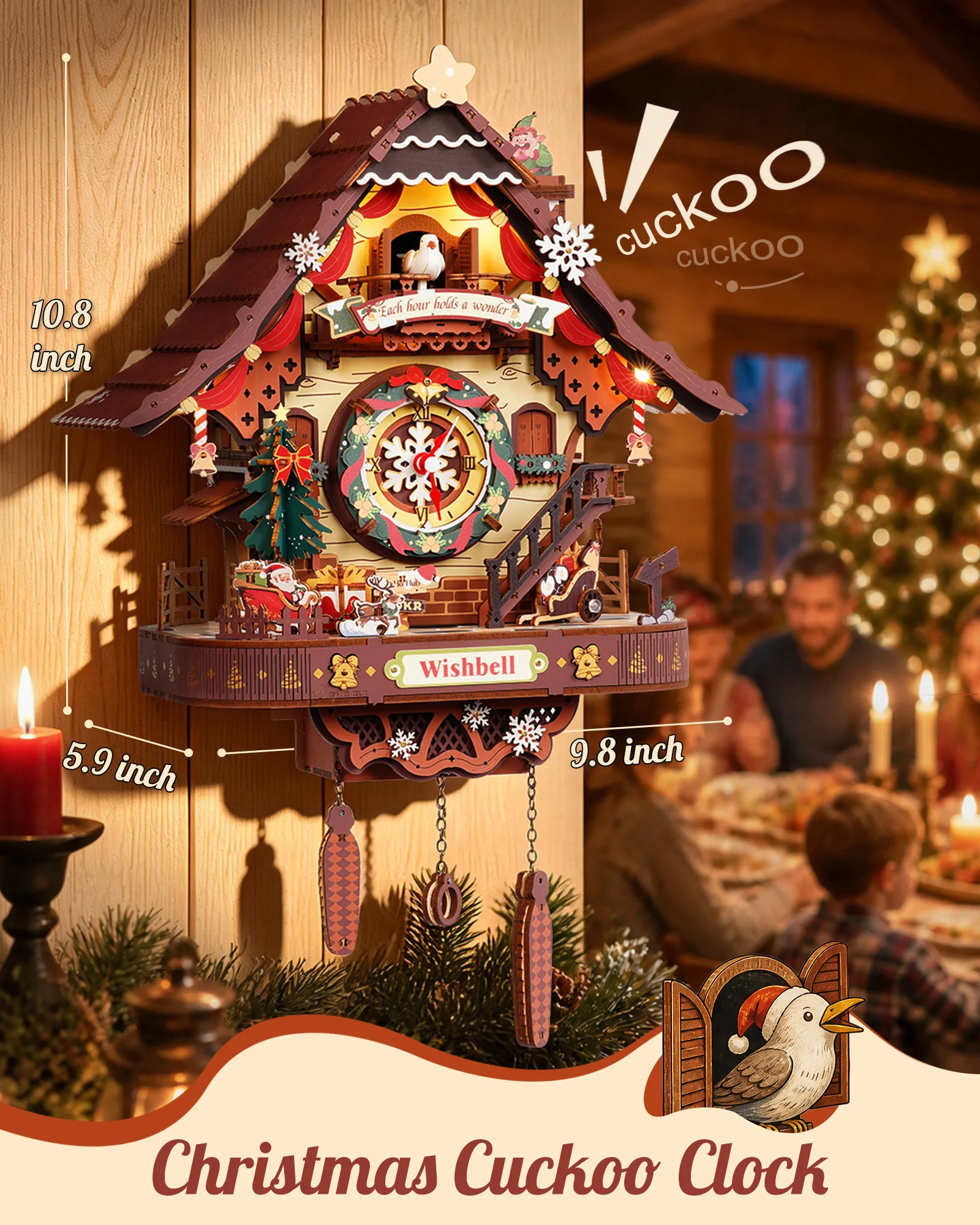 Wooden 3D Puzzle Toys - Christmas Cuckoo Clock - Image 6