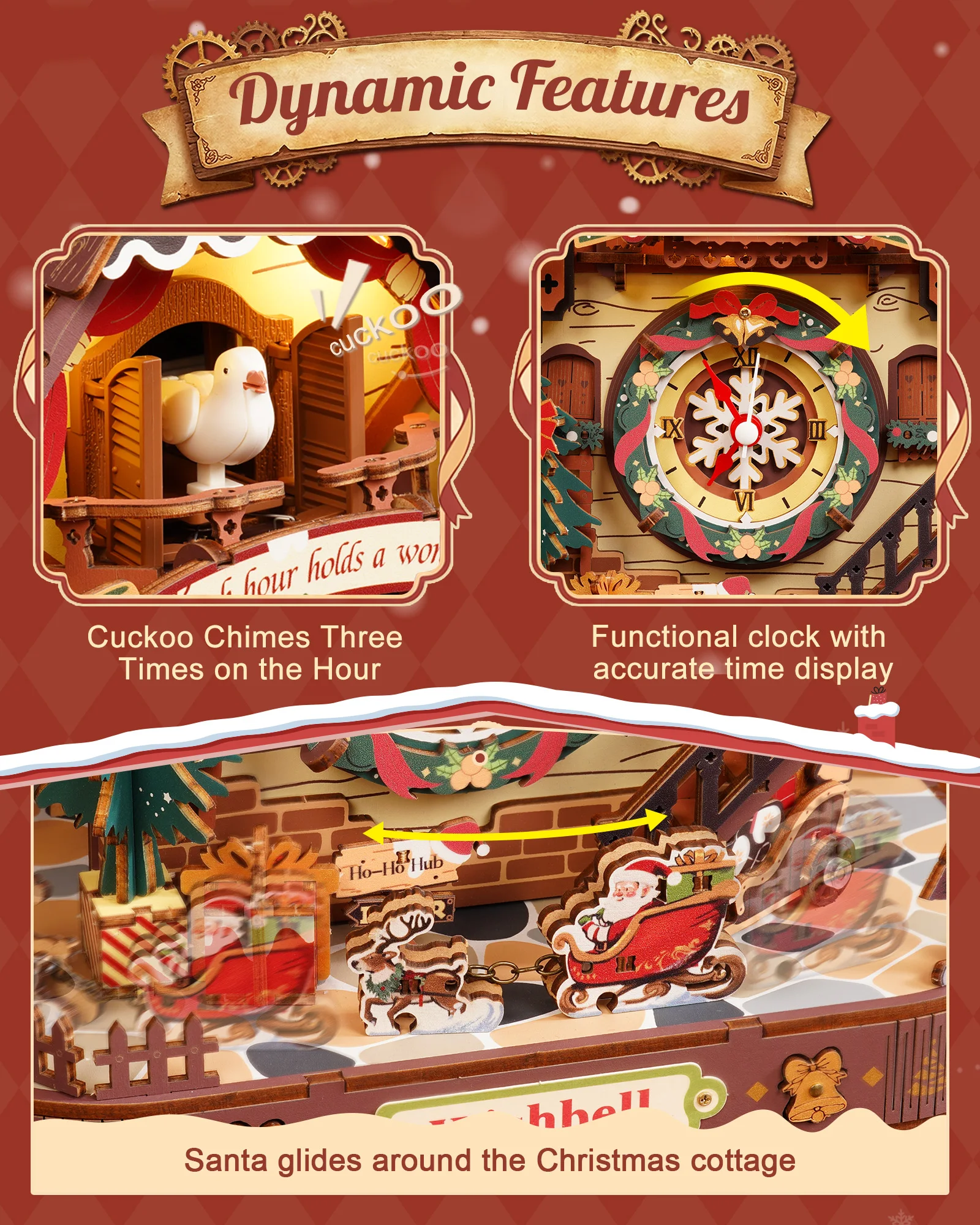 Wooden 3D Puzzle Toys - Christmas Cuckoo Clock - Image 5