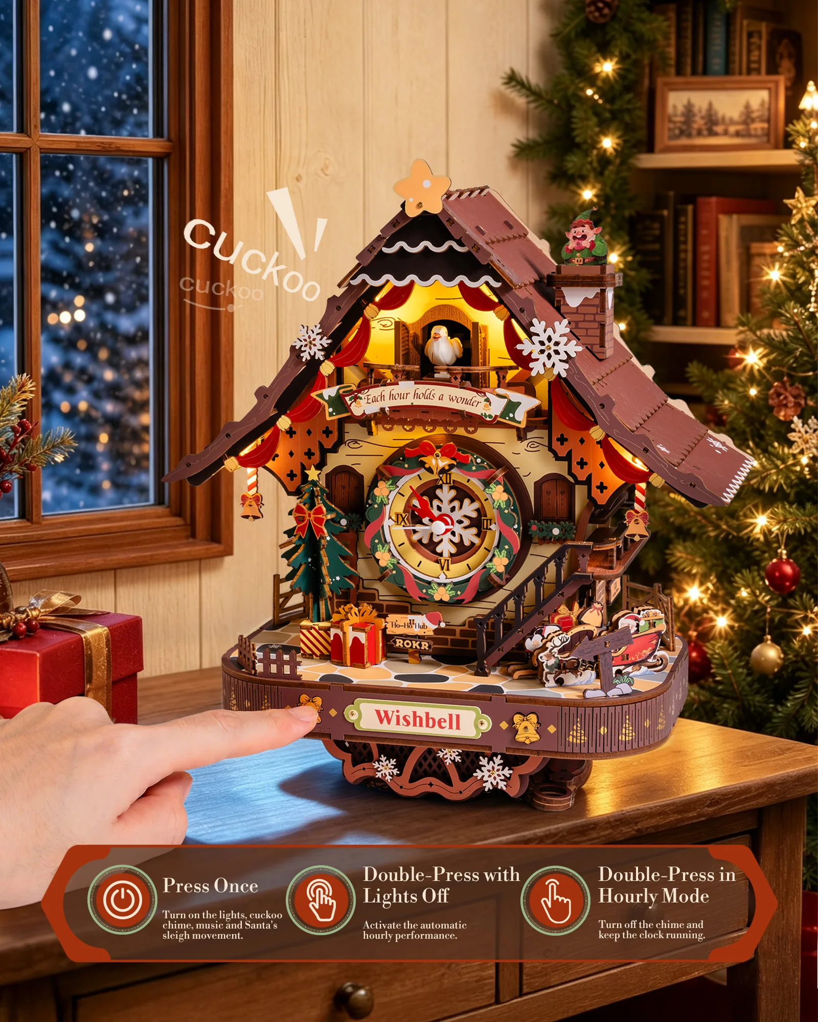 Wooden 3D Puzzle Toys - Christmas Cuckoo Clock - Image 3