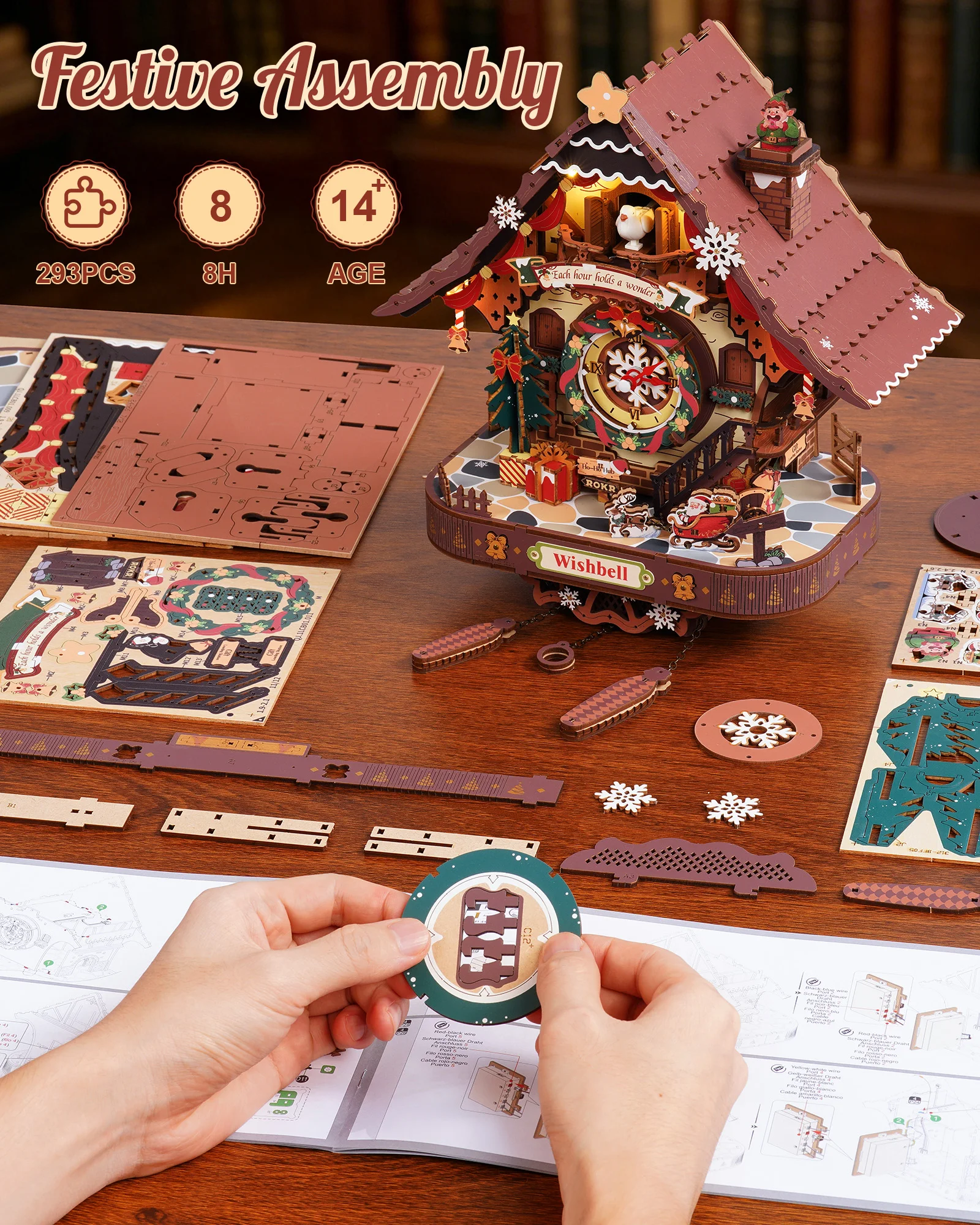 Wooden 3D Puzzle Toys - Christmas Cuckoo Clock - Image 7